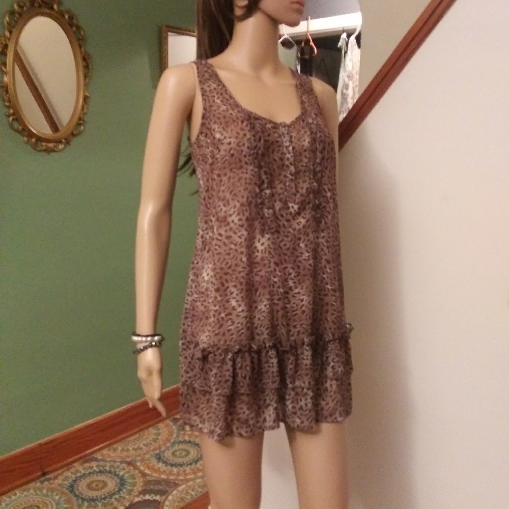 Brown leopard print tunic top SZ-S